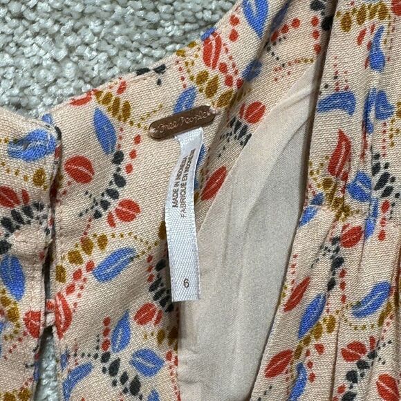 Free People Romper Women's 6 Peach Printed Short One Piece Split Sleeve Playsuit - Picture 6 of 14